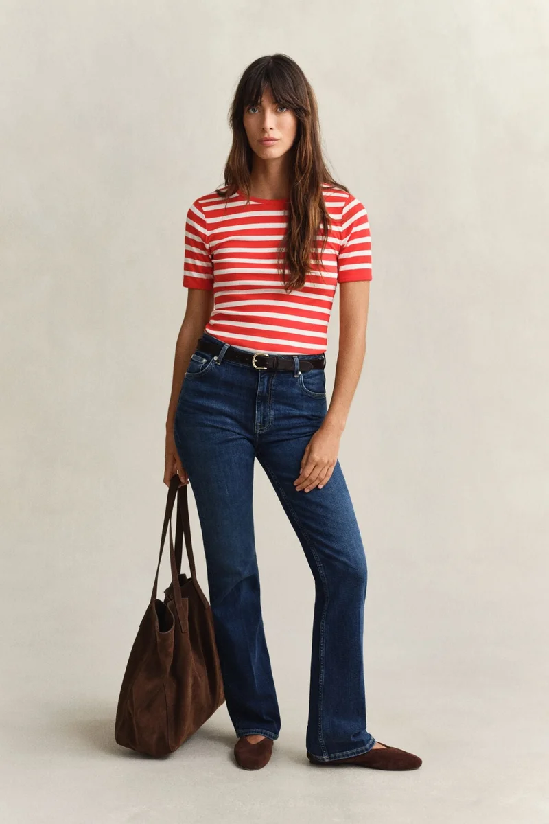 غانت Striped Ribbed Short SleeveT-Shirt